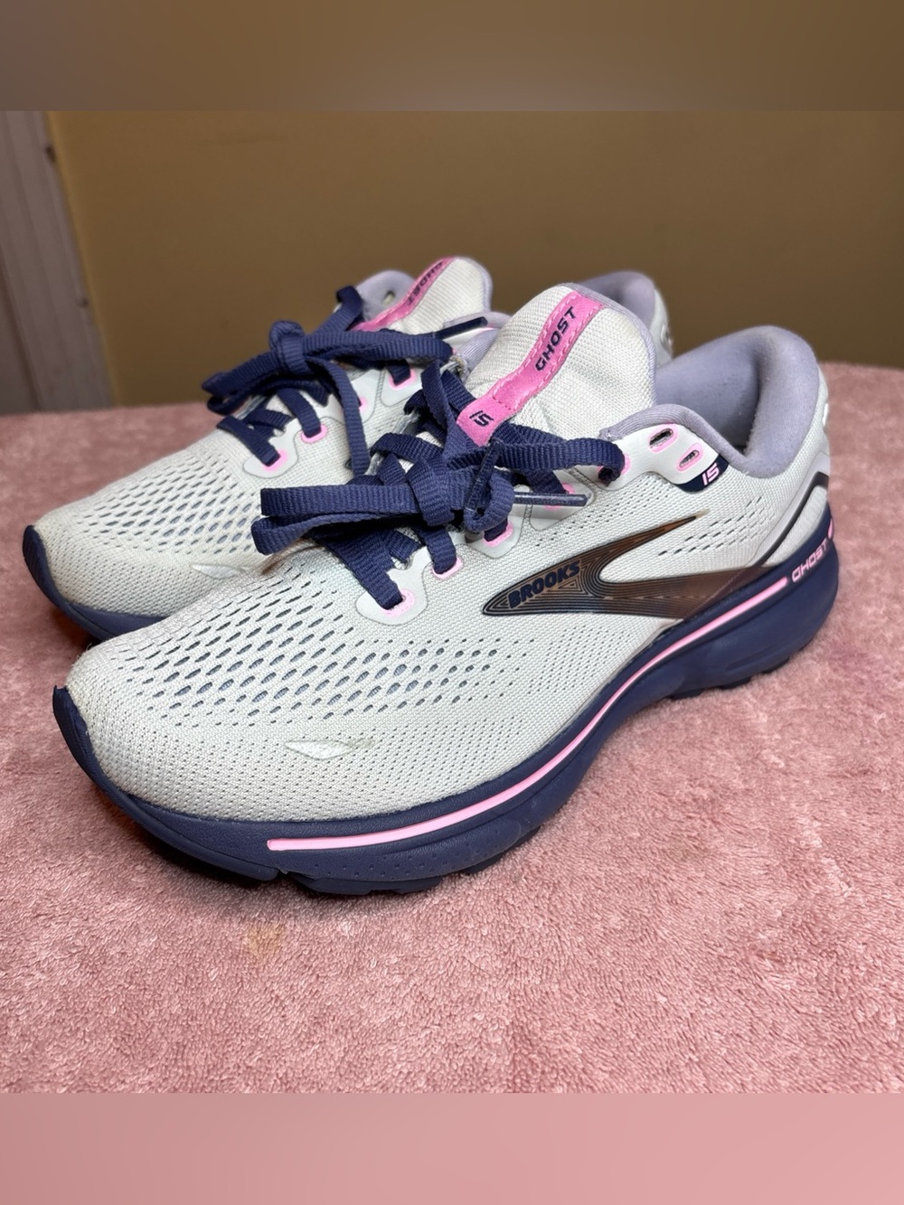 Brooks Ghost 15 Women's Size 7.5 Wide Running Shoes Blue Gold Athletic Sneakers